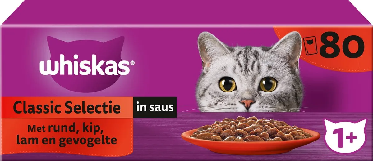 Whiskas Classic Selectie in Saus Kattenvoer Adult 1+ - 80x85g