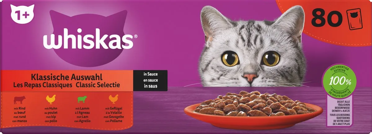 Whiskas Classic Selectie in Saus Kattenvoer Adult 1+ - 80x85g