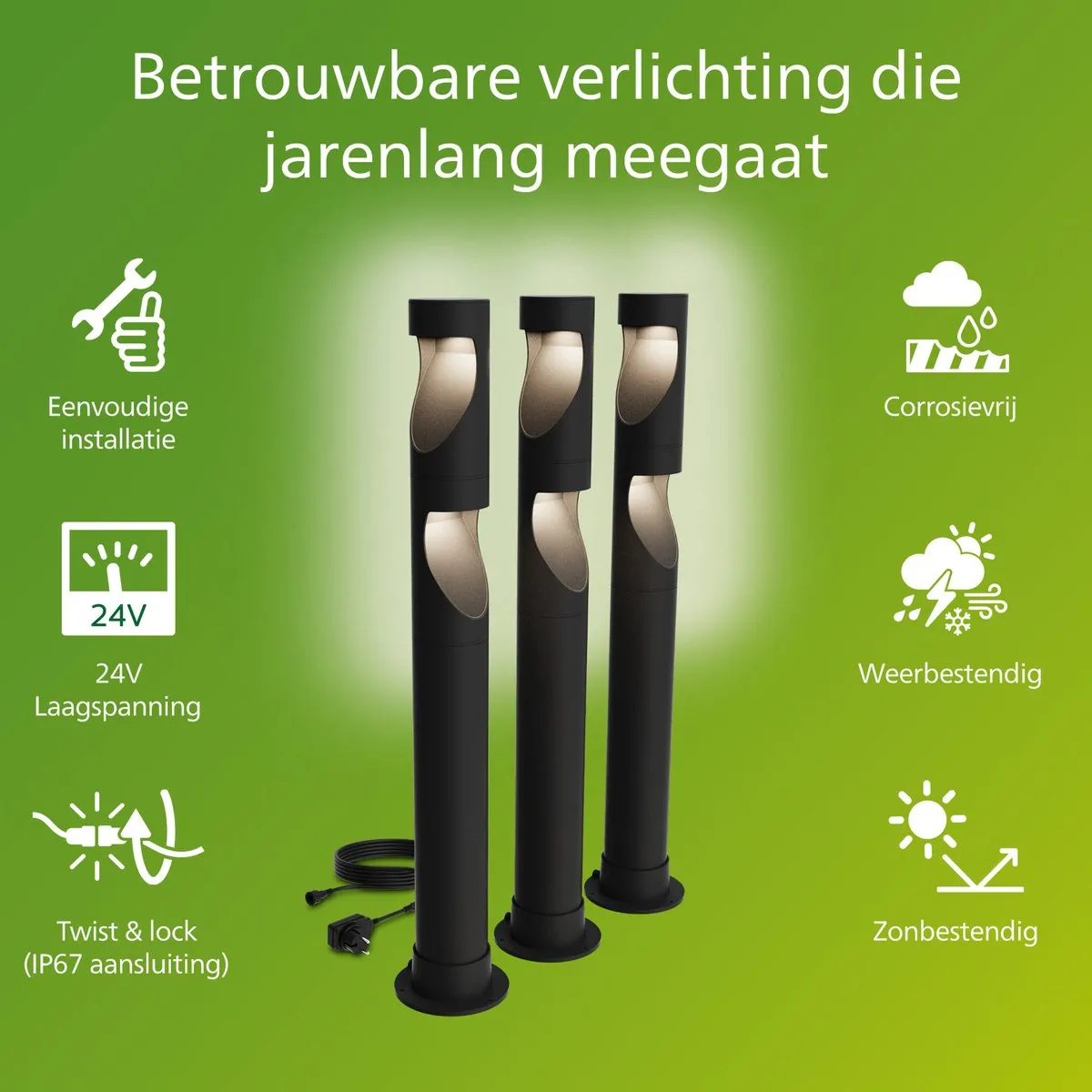 Philips Desi GardenLink Sokkellamp 24V Warm Wit - 3 Stuks