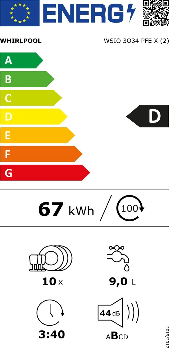 Whirlpool WSIO 3O34 PFE X Inbouwvaatwasser 10 Couverts