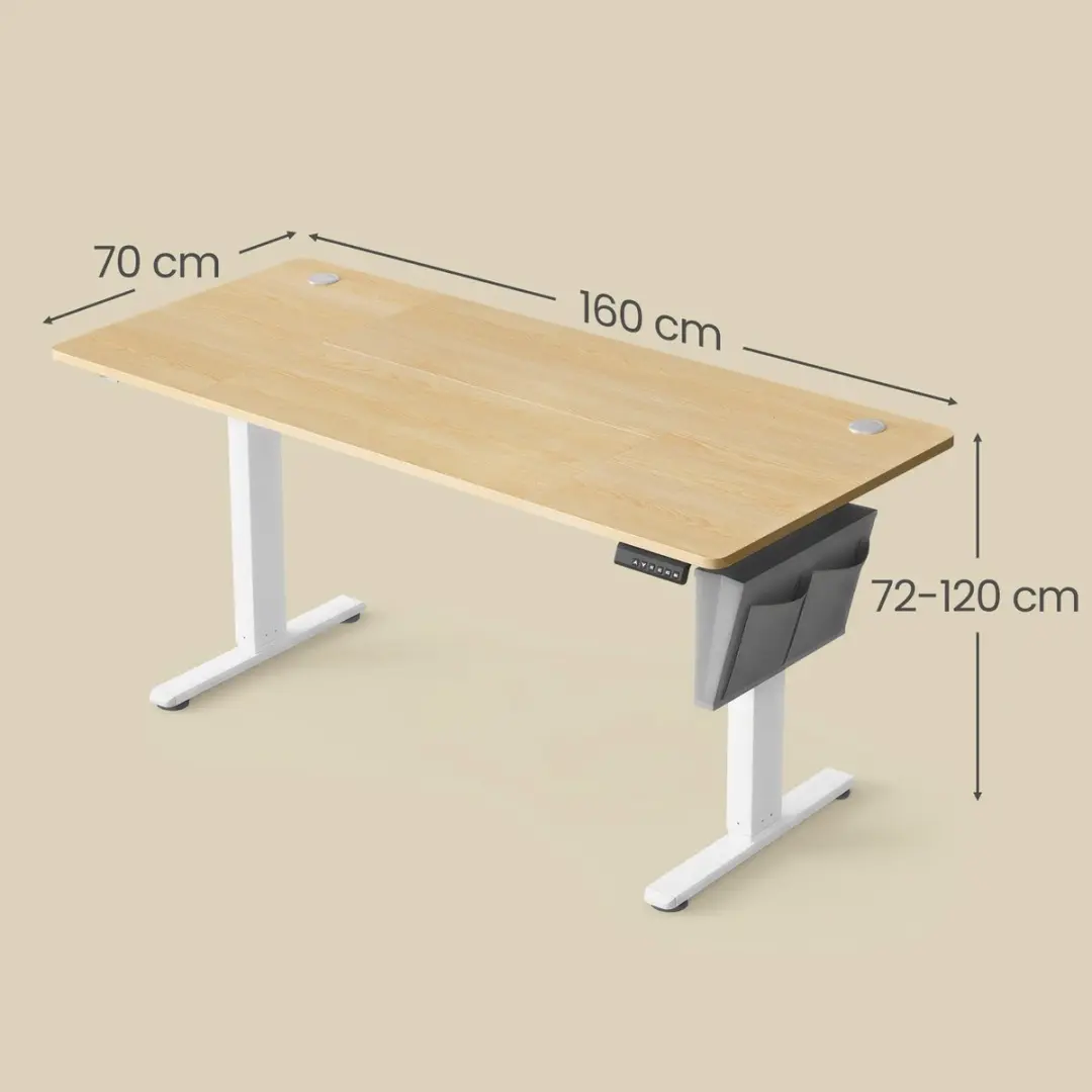 Songmics LSDB35136Y01 Elektrisch Zit-Sta Bureau 160x70cm - Licht Eiken - afbeelding 3 van 6