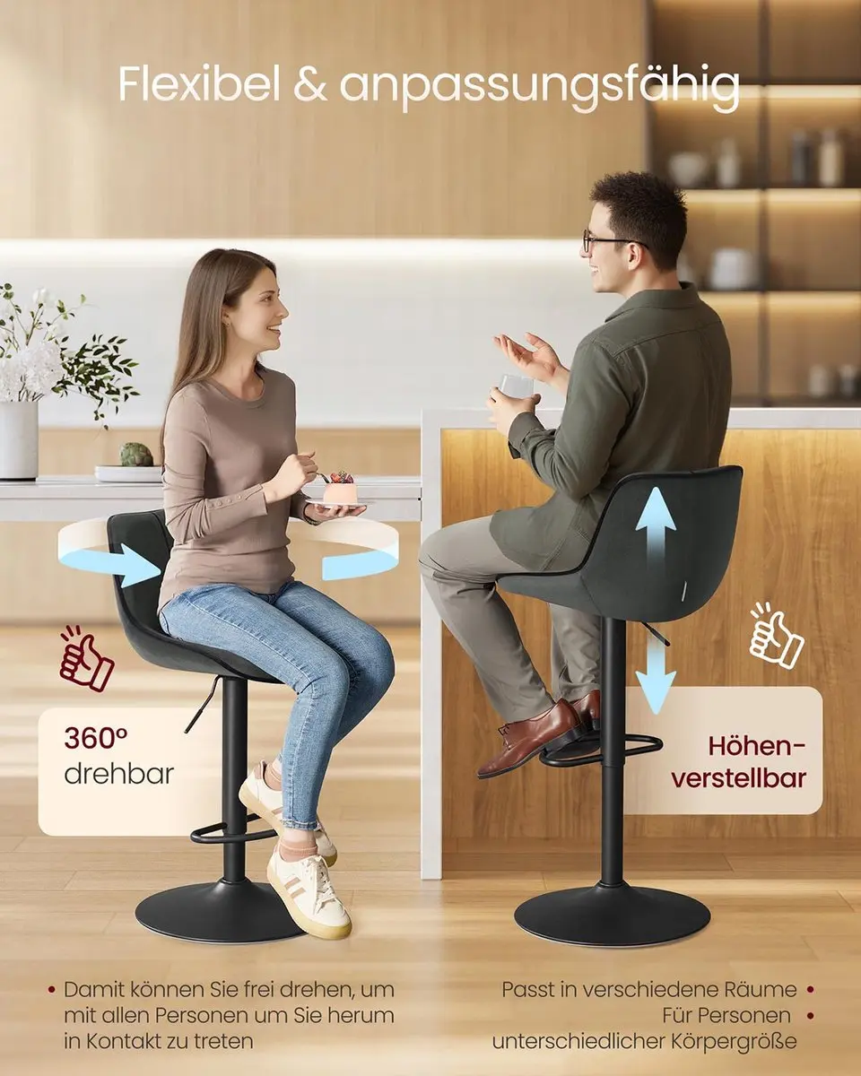 Songmics LJB188G01 Verstelbare Barstoelen - 2 Stuks - Grijs - afbeelding 3 van 6