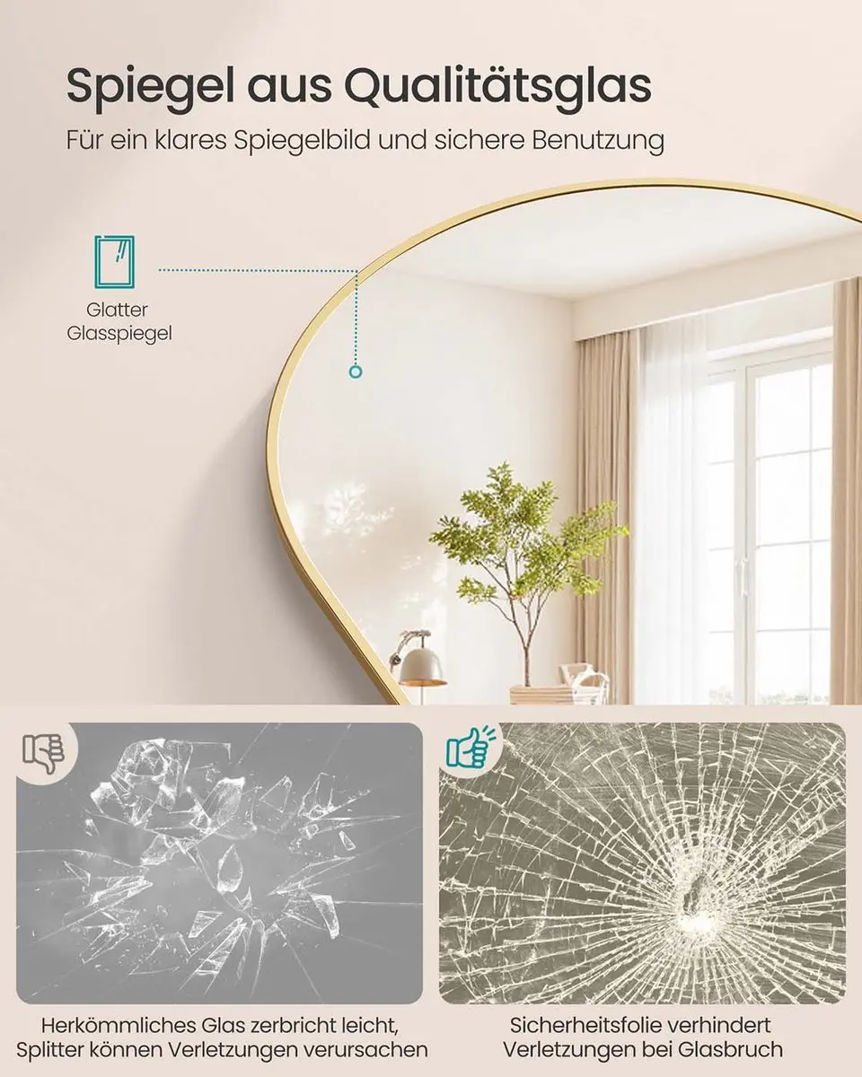 Songmics Staande Spiegel 165x60cm - Lichtgoud - afbeelding 5 van 6