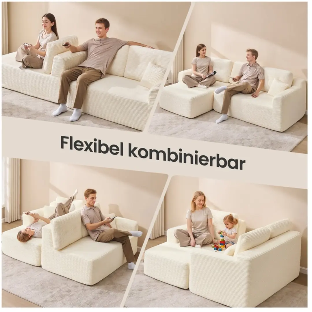 Songmics LCS183WD01 Modulaire Hoekbank - 244cm - Crèmewit - afbeelding 4 van 6