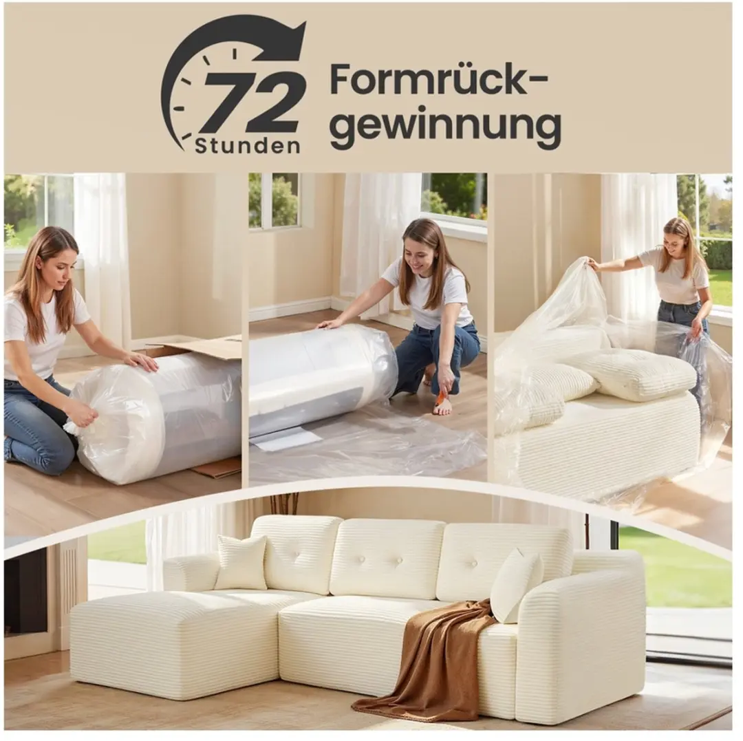 Songmics LCS183WD01 Modulaire Hoekbank - 244cm - Crèmewit - afbeelding 5 van 6