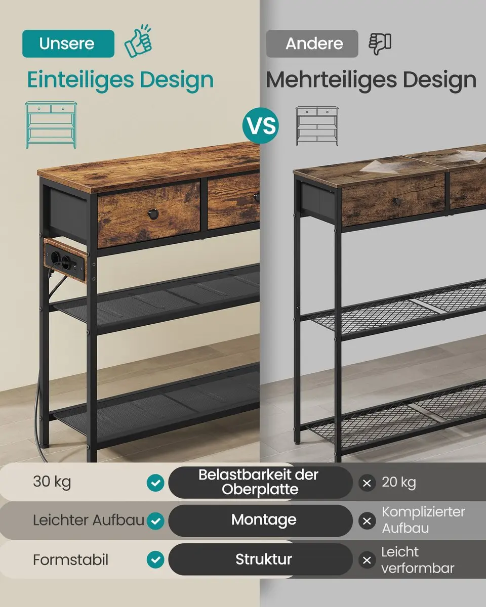 Songmics LGS198K102 Consoletafel - 3 Lades - afbeelding 5 van 6