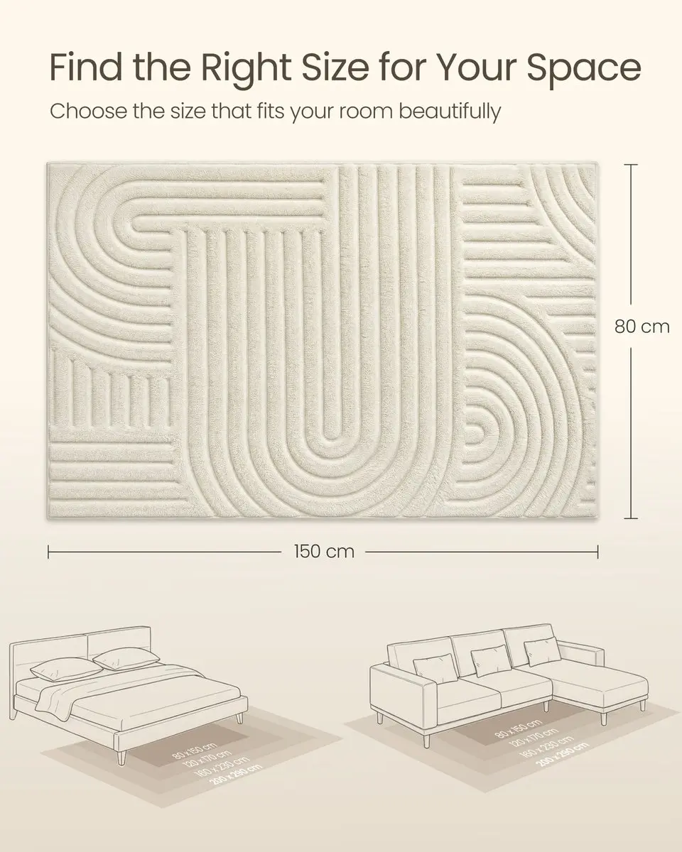 Songmics TAR131WZ02 Vloerkleed 150x80cm - Crèmewit - afbeelding 5 van 6