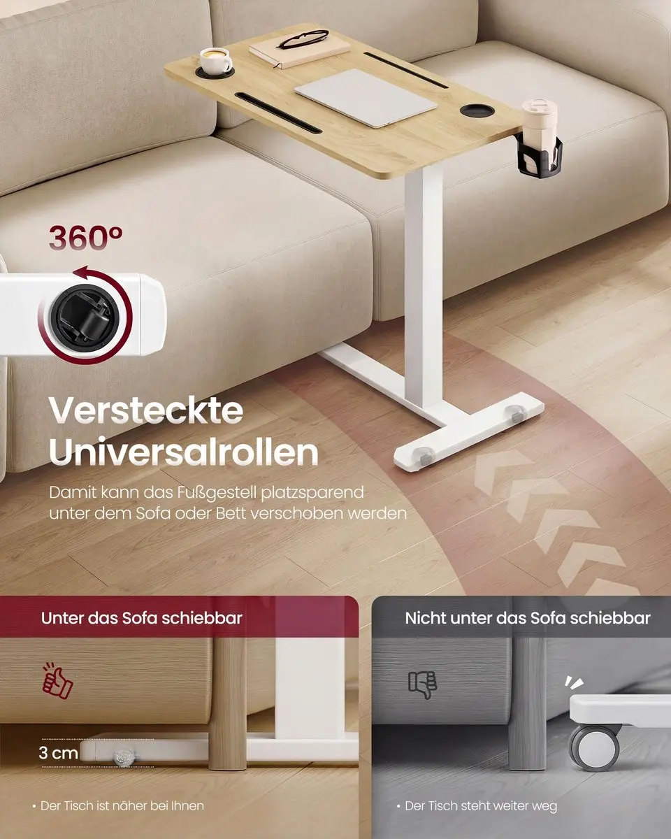 Songmics Mobiele Bijzettafel 70x40cm Geel Eiken Matwit - afbeelding 4 van 6