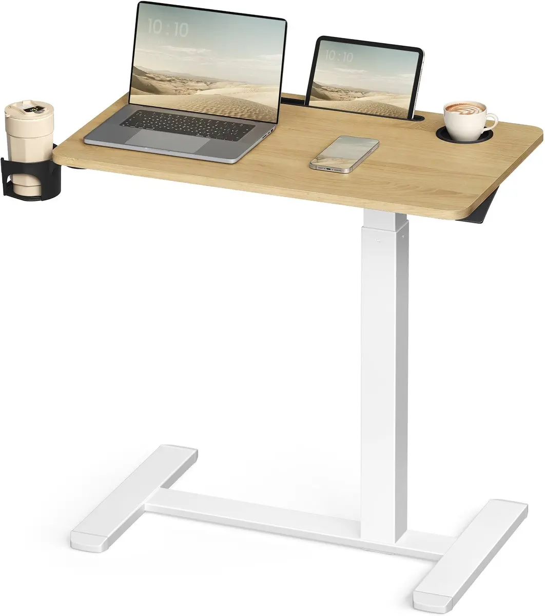Songmics Mobiele Bijzettafel 70x40cm Geel Eiken Matwit