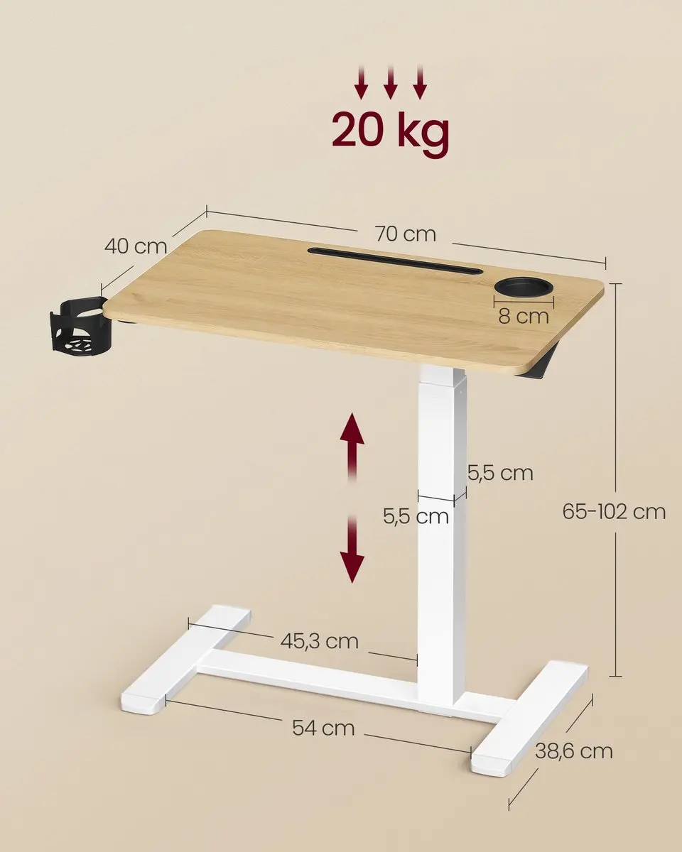 Songmics Mobiele Bijzettafel 70x40cm Geel Eiken Matwit - afbeelding 6 van 6
