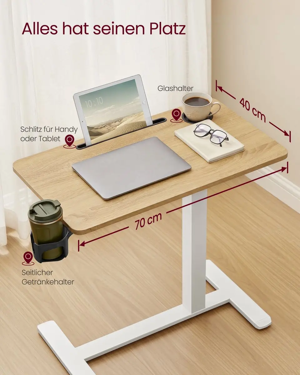Songmics Mobiele Bijzettafel 70x40cm Geel Eiken Matwit - afbeelding 5 van 6
