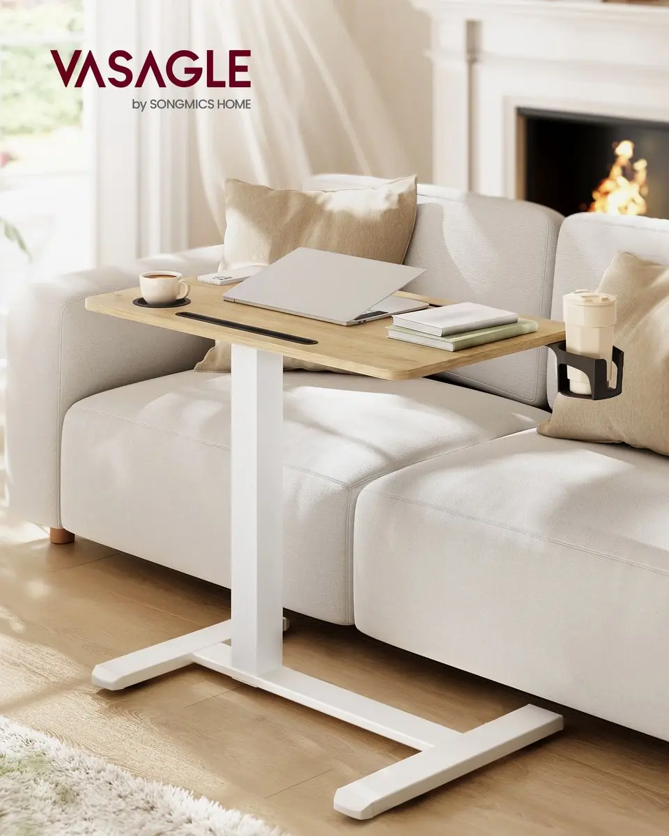 Songmics Mobiele Bijzettafel 70x40cm Geel Eiken Matwit - afbeelding 2 van 6