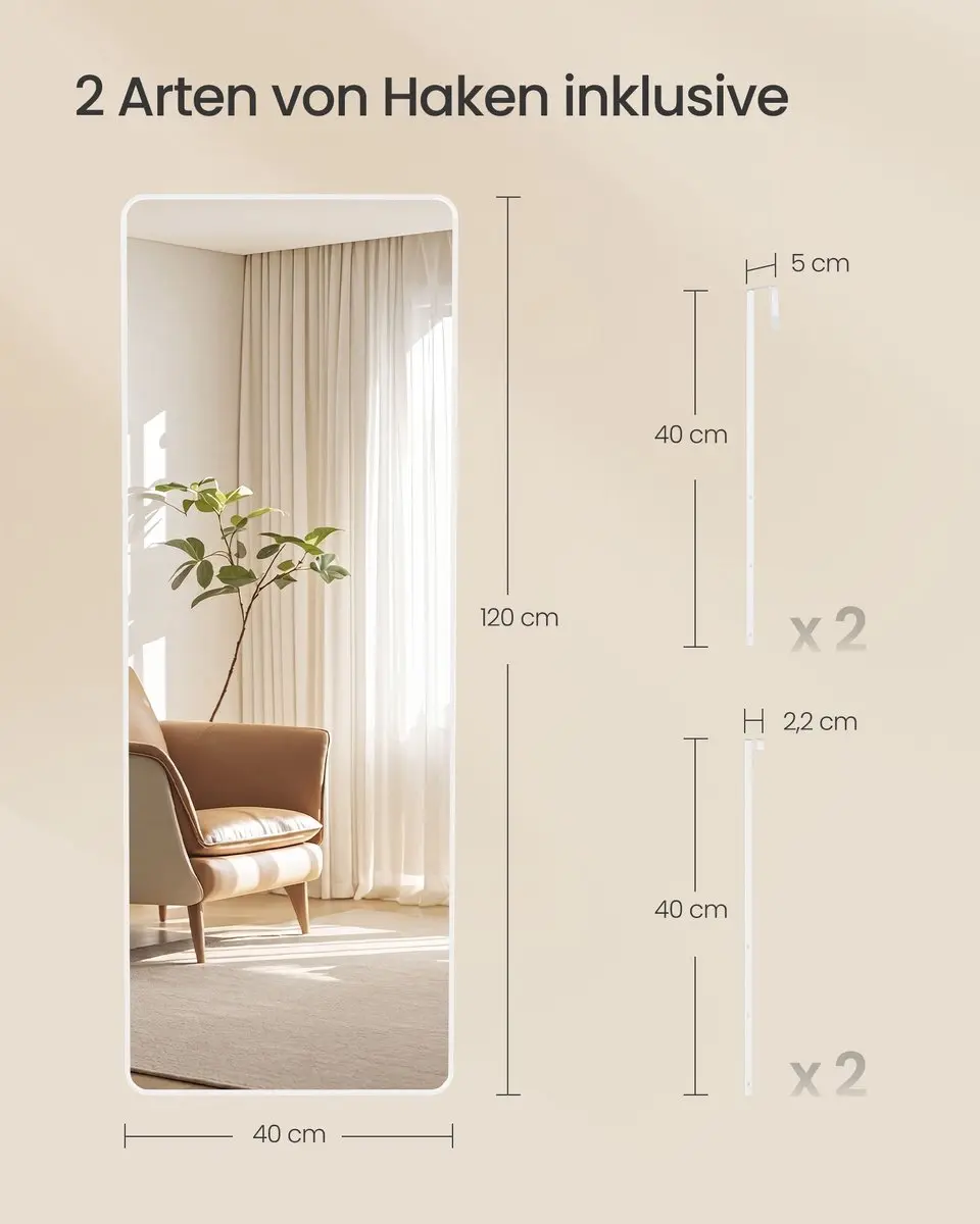Songmics LFM032WC01 Passpiegel 120x40cm Matwit - afbeelding 5 van 6