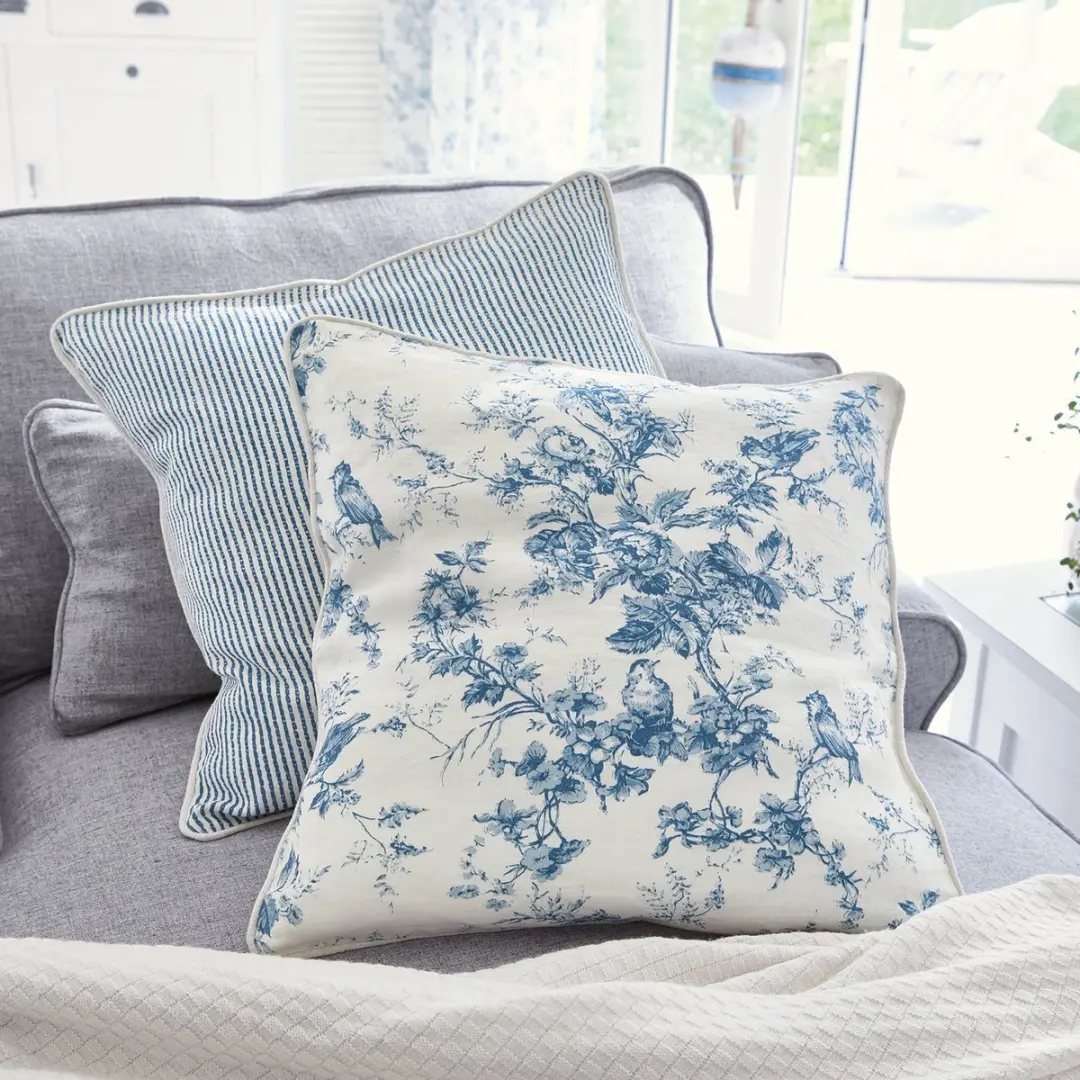Loberon Emilie Kussenset 2 Stuks - Blauw/Crème - afbeelding 4 van 4
