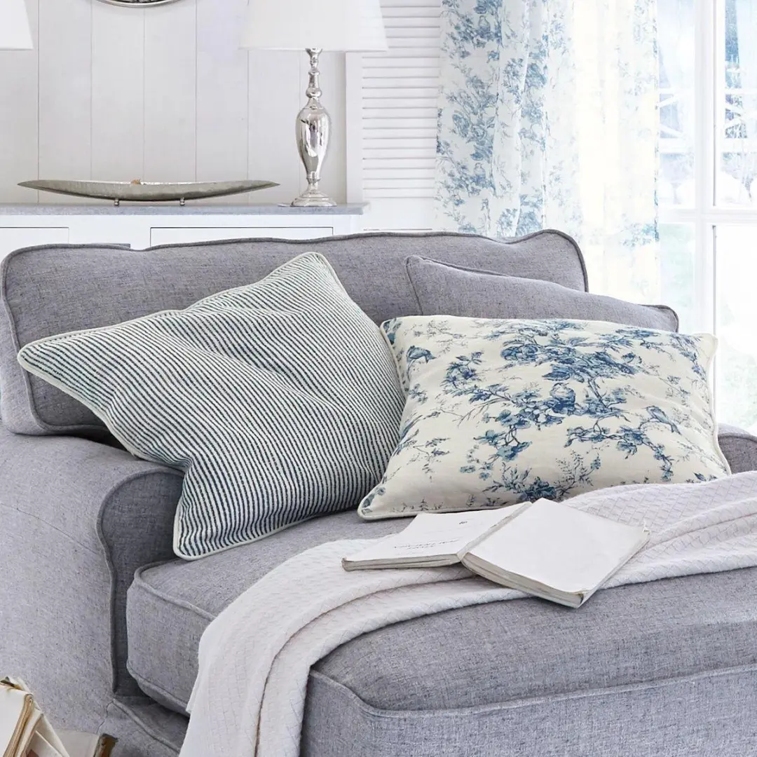 Loberon Emilie Kussenset 2 Stuks - Blauw/Crème - afbeelding 2 van 4