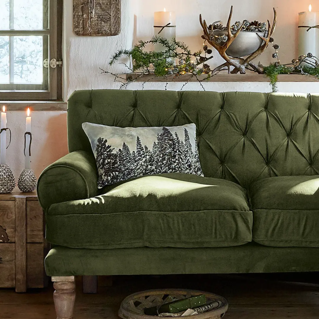 Loberon Silver Creek Kussenhoes - crème/groen - afbeelding 3 van 6