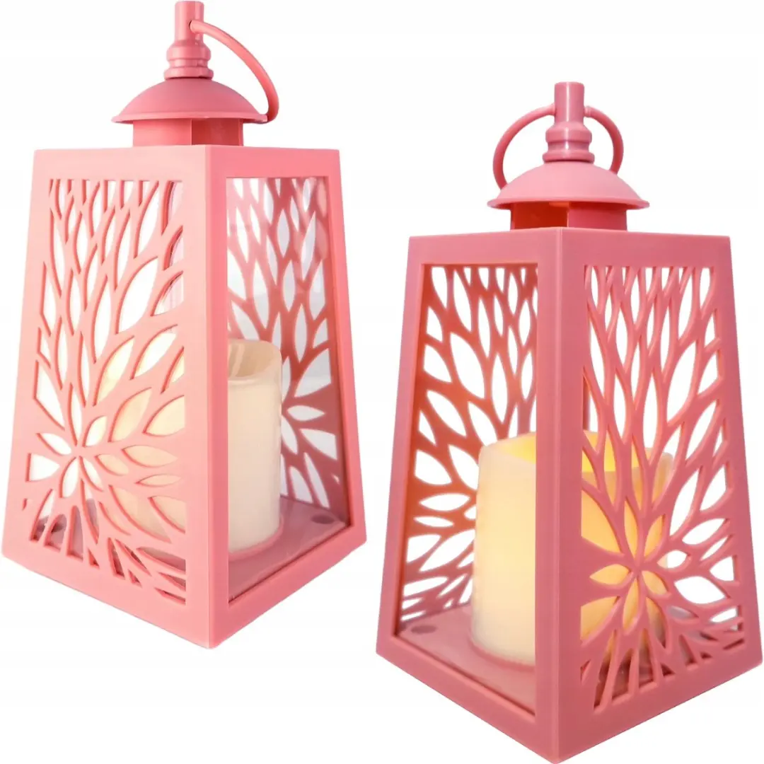 Roze LED Lampion met Kaars