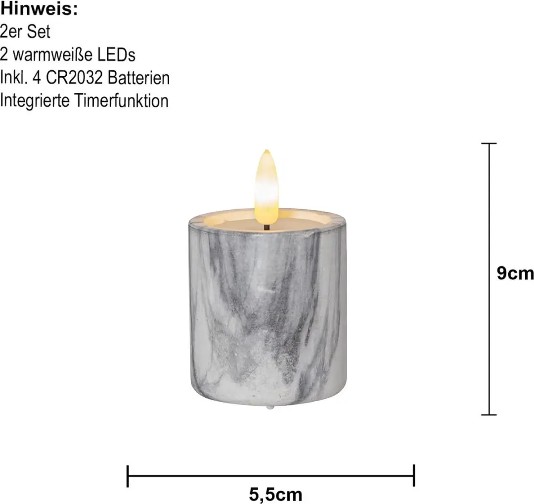 Star Trading Flamme Marble LED Kaarsenset 2 Stuks - afbeelding 5 van 5