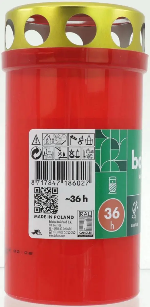 Bolsius Grafkaars 11cm Rood - Kunststof pot met deksel - afbeelding 2 van 2