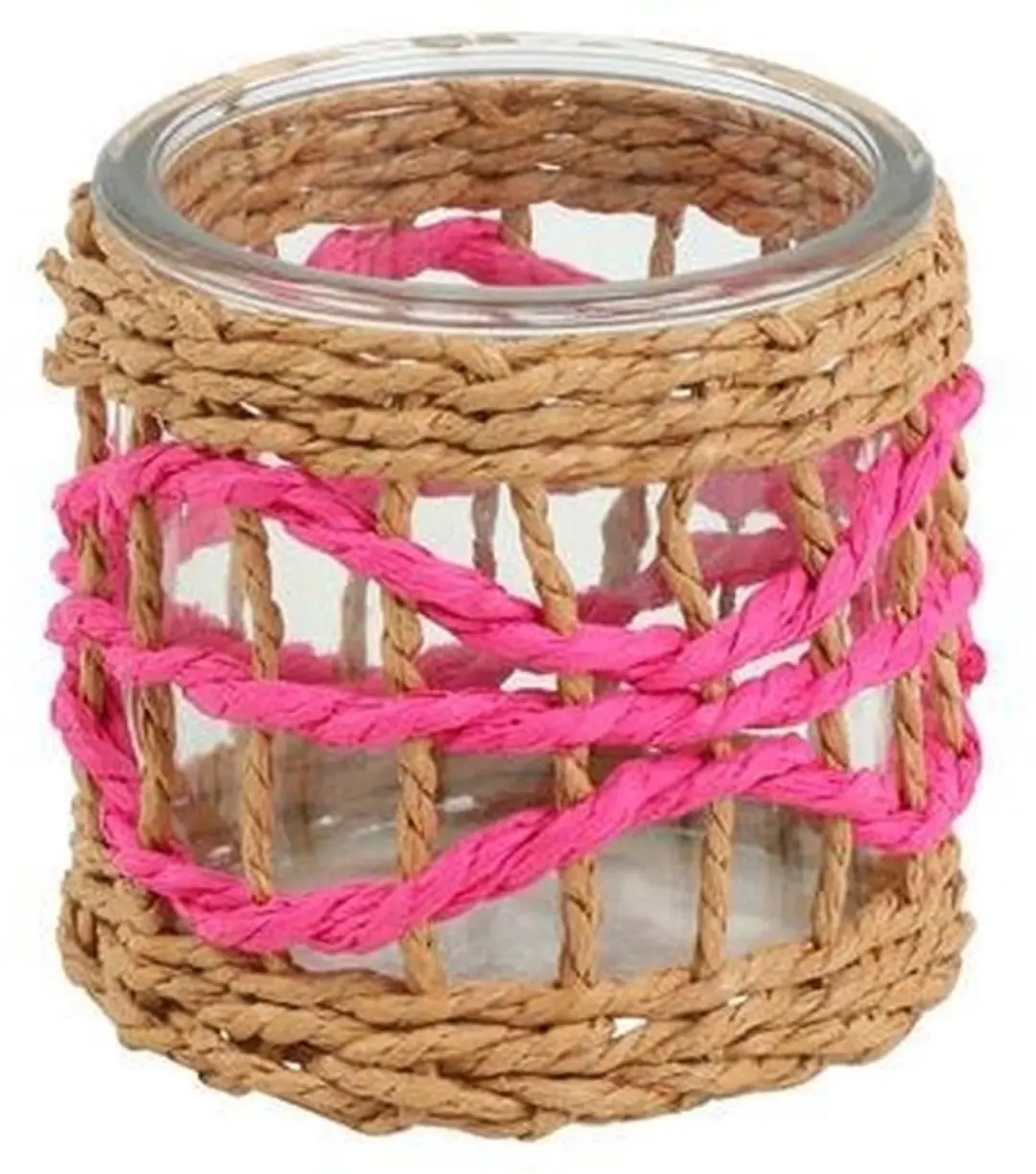 Countryfield waxinelichthouder kleurrijk kunststof rond 8x8cm decoratie.