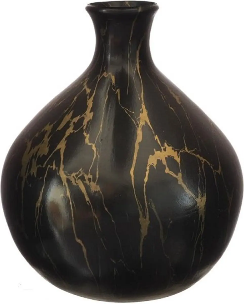 Idea4seasons Bloemenvaas Dazzle - marmer look - Zwart/goud - Keramiek - D23 cm x H25 cm - vaas