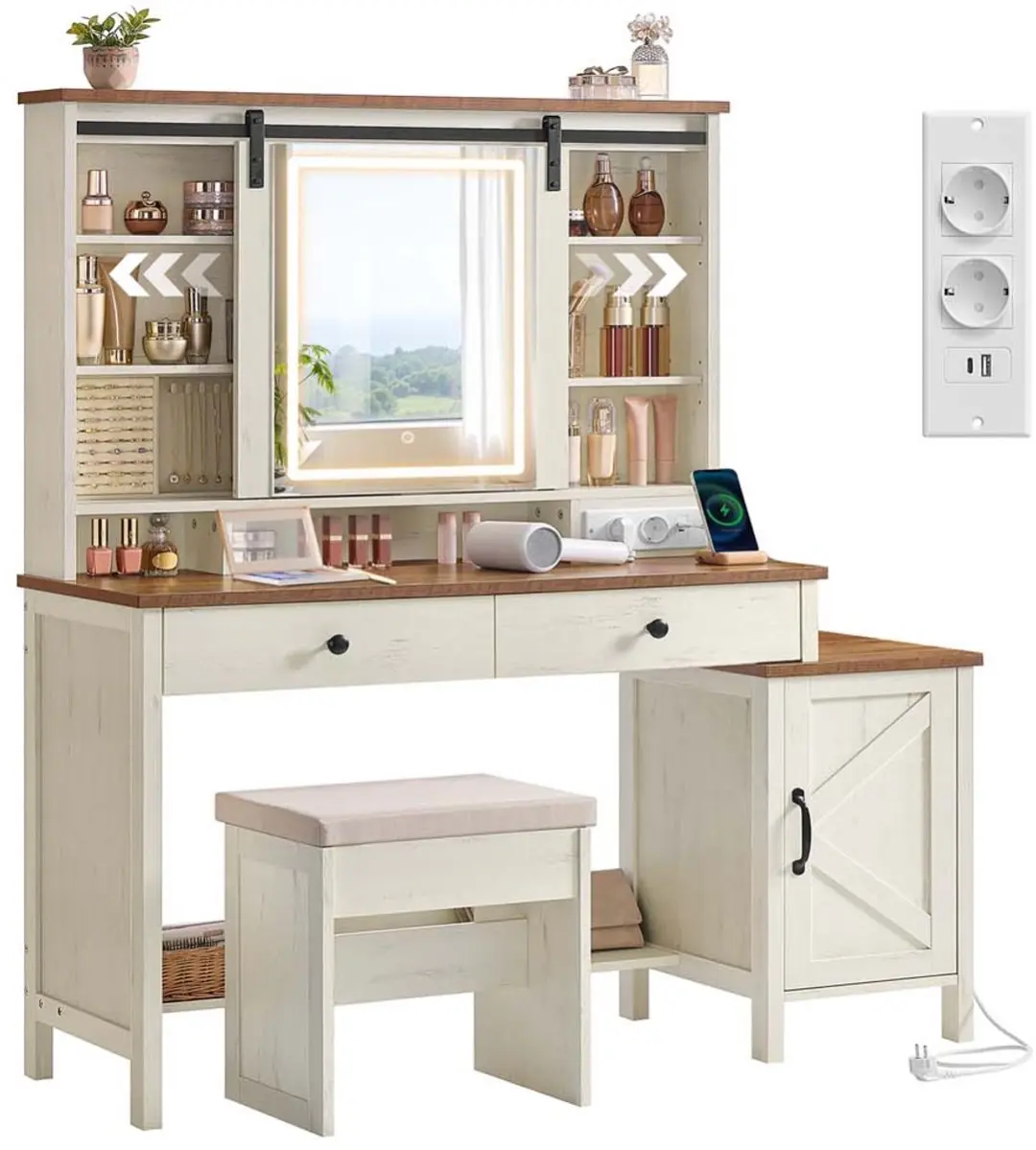 Songmics LIRY Kaptafel met Spiegelverlichting
