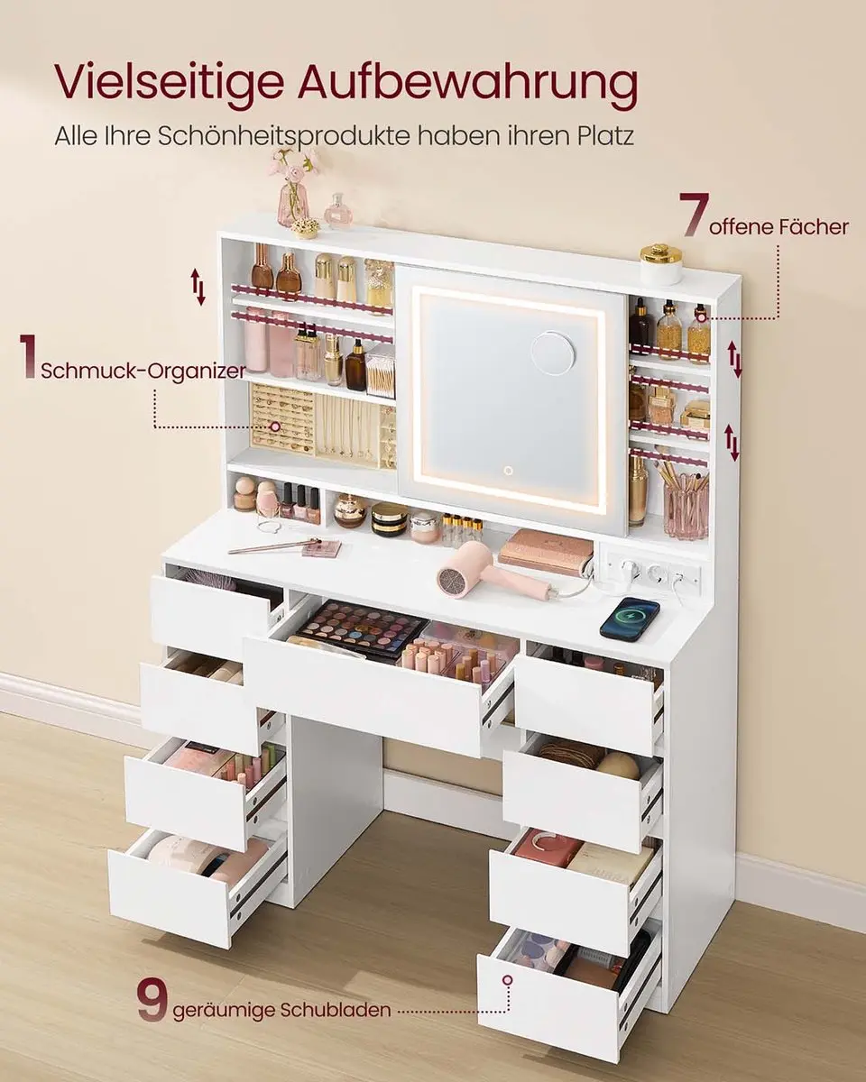 Songmics KAILYN Kaptafel met LED-spiegel - Wolkenwit - afbeelding 3 van 6