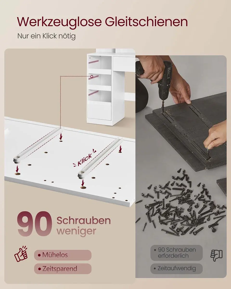 Songmics KAILYN Kaptafel met LED-spiegel - Wolkenwit - afbeelding 4 van 6