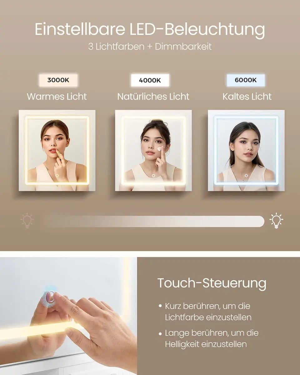 Songmics KAILYN Kaptafel met LED-spiegel - Wolkenwit - afbeelding 6 van 6