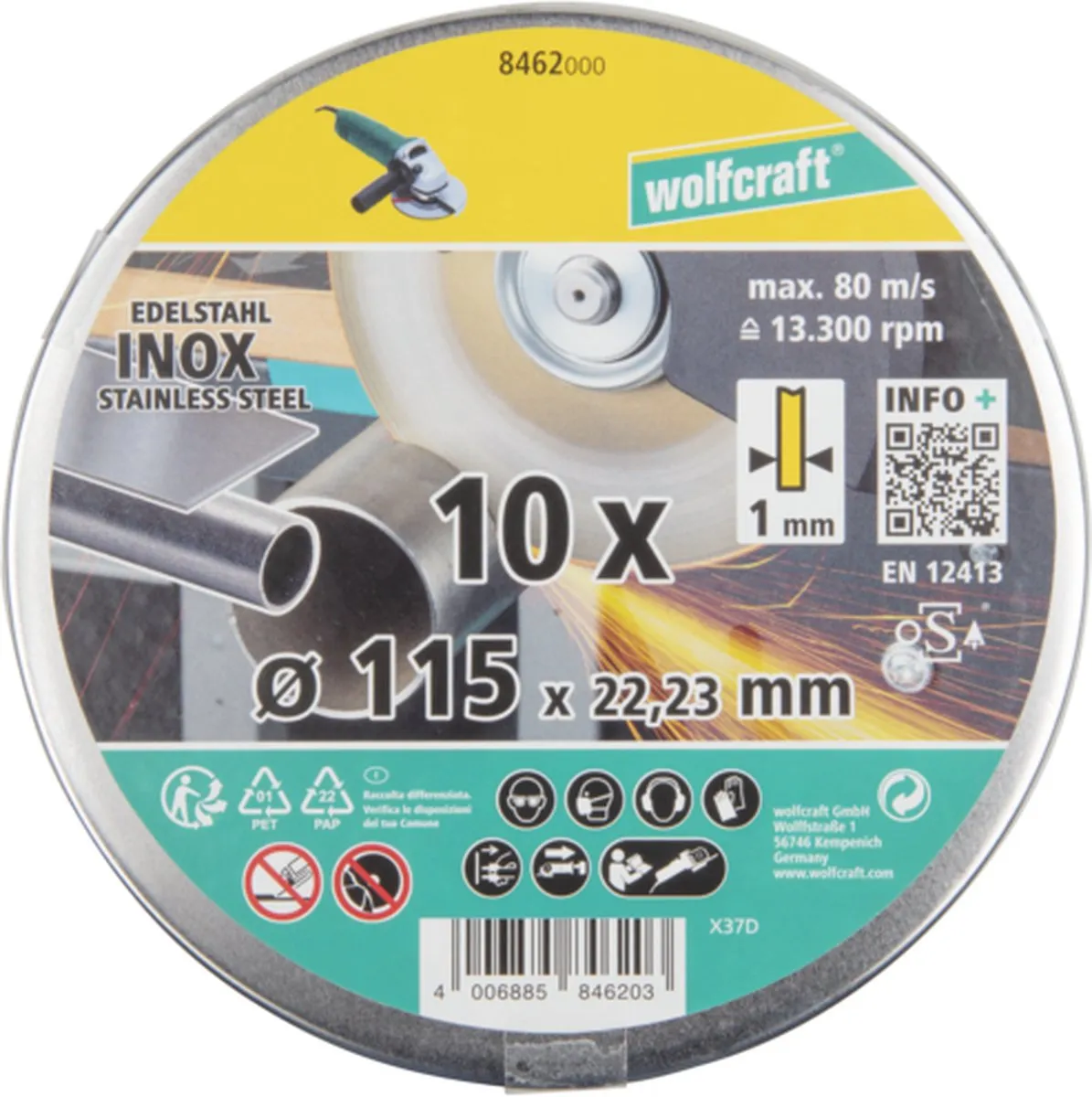 Wolfcraft 3 Slijpschijven Edelstaal Ø125mm