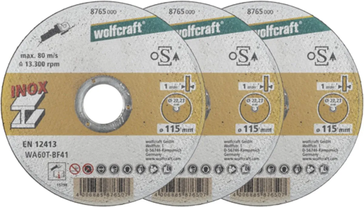Wolfcraft 3 Slijpschijven Edelstaal Ø125mm - Extra Dun