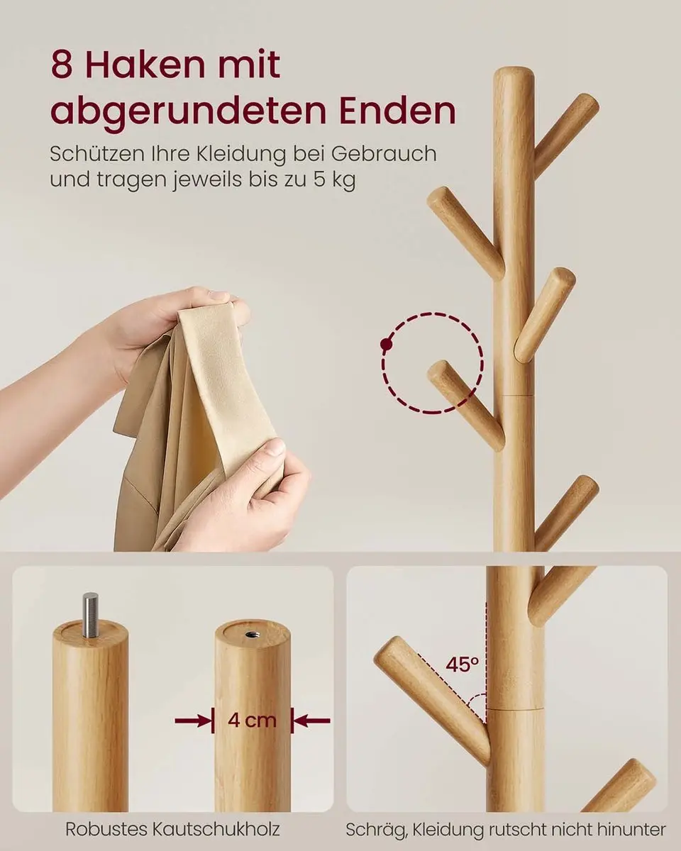 Songmics Kapstokboom RCR009YK01 - 8 Haken - Naturel - afbeelding 4 van 6