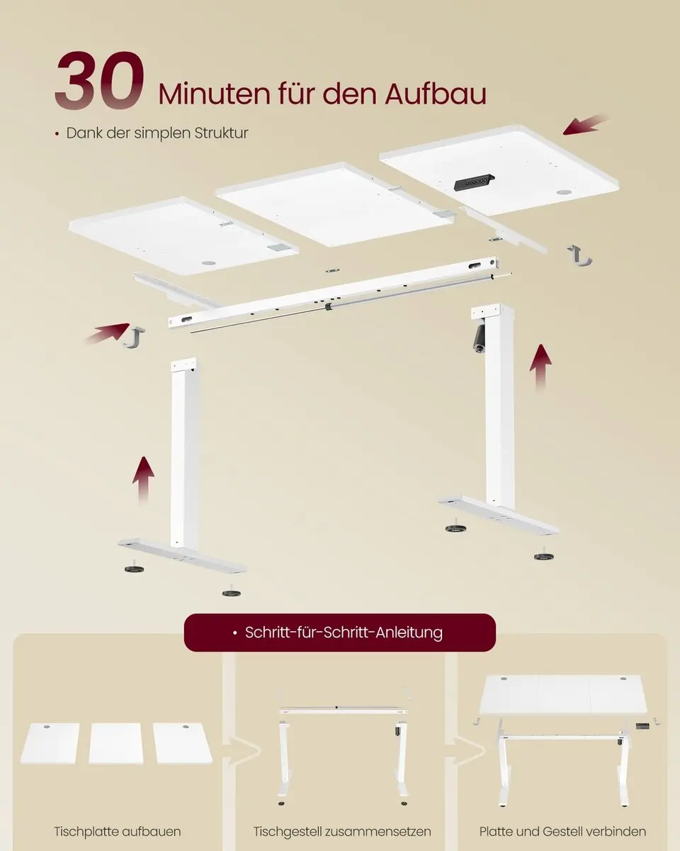 Elektrisch bureau – Met geheugenfunctie – 4 hoogte-instellingen – Wolkwit – 140 x 60 x (72-120) cm - afbeelding 6 van 6