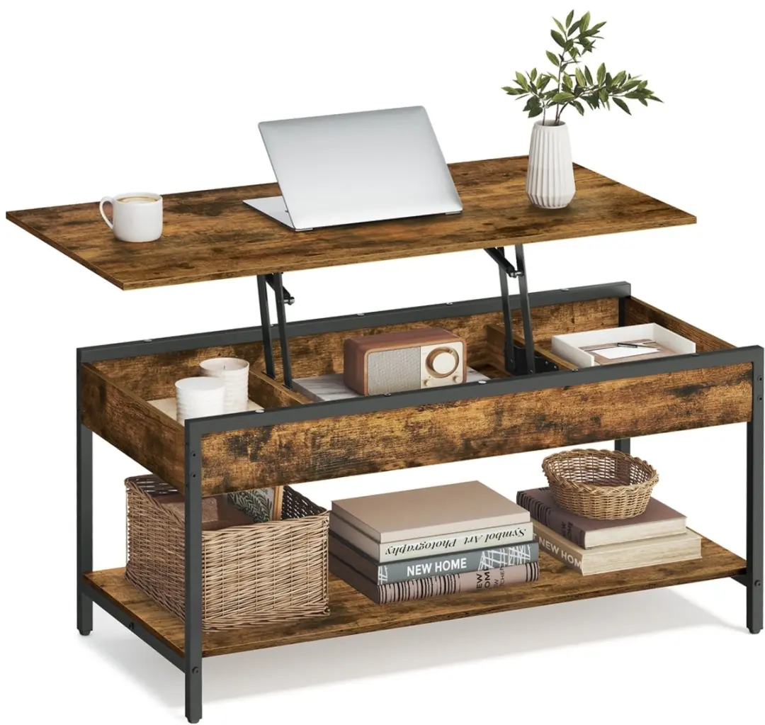 In hoogte verstelbare salontafel 50 × 100 cm met opbergvak