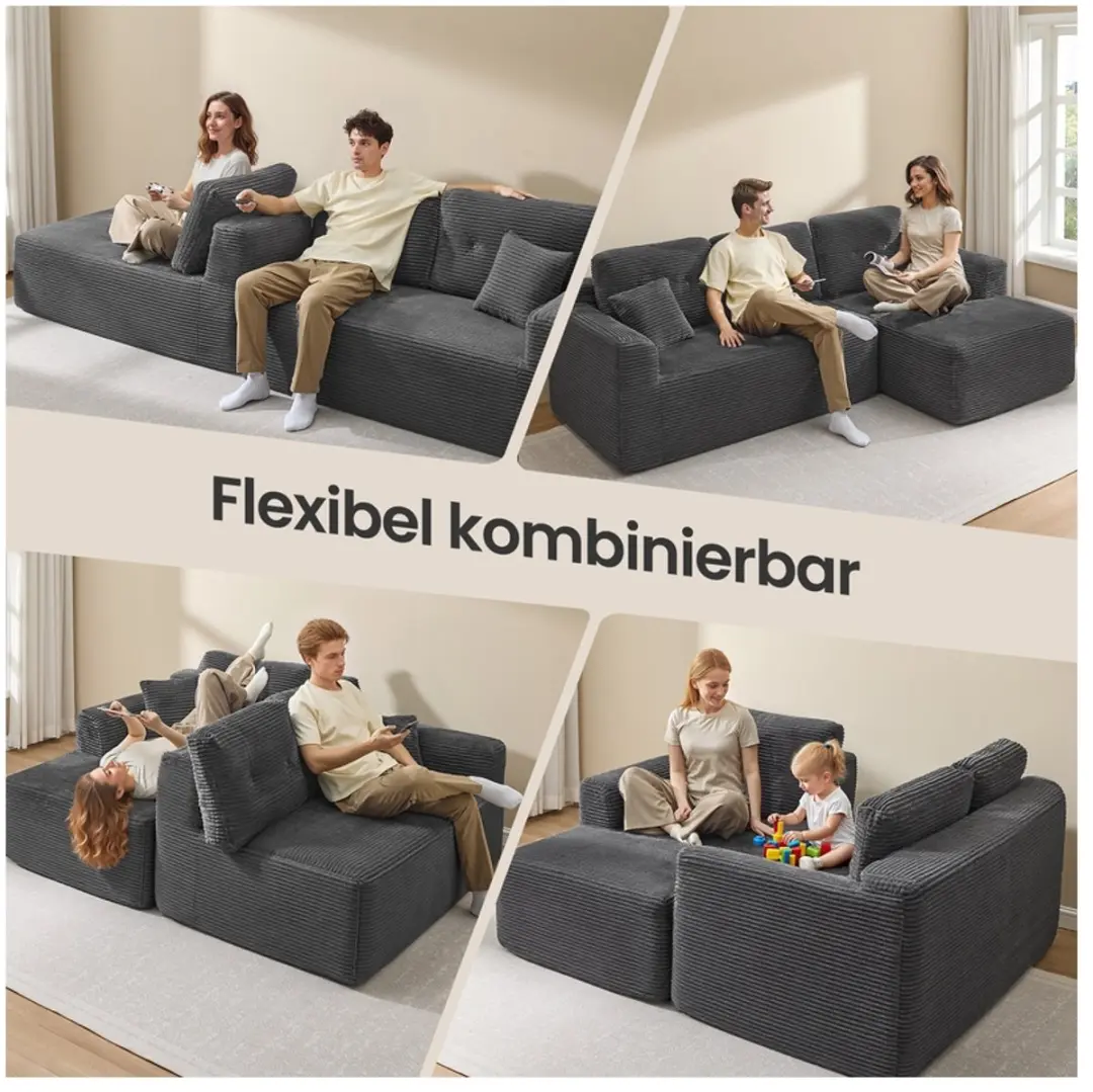 Songmics LCS184GN01 Modulaire Hoekbank - 244cm Leigrijs - afbeelding 4 van 6