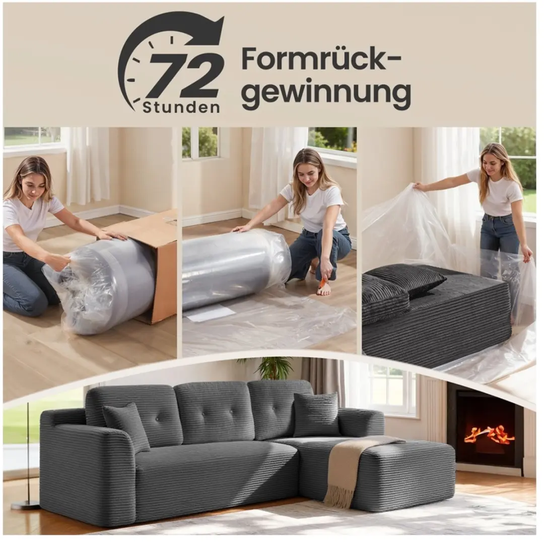 Songmics LCS184GN01 Modulaire Hoekbank - 244cm Leigrijs - afbeelding 5 van 6