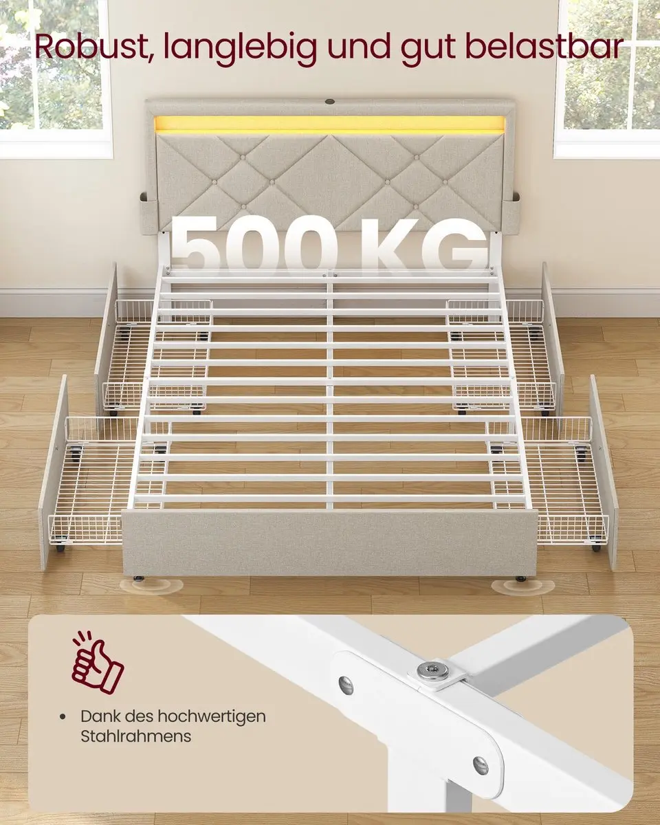 Songmics RMB827LH01 Bedframe met lades - 140x200cm Cappuccinobeige - afbeelding 6 van 6