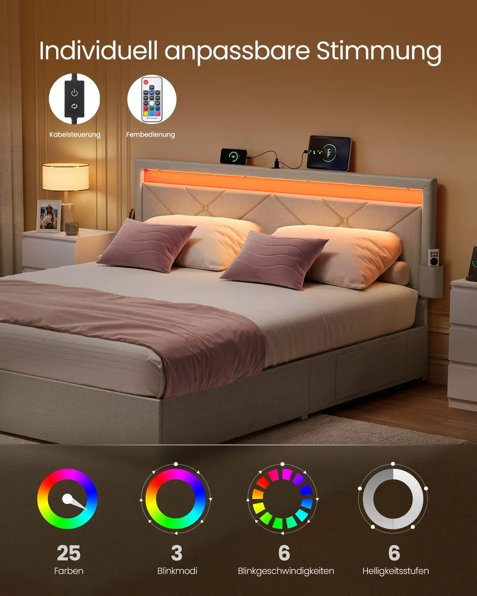 Songmics RMB827LH01 Bedframe met lades - 140x200cm Cappuccinobeige - afbeelding 3 van 6