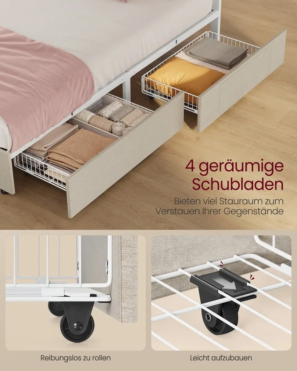 Songmics RMB827LH01 Bedframe met lades - 140x200cm Cappuccinobeige - afbeelding 5 van 6