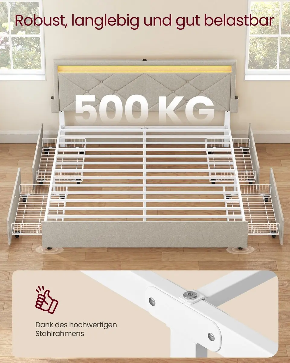 Songmics RMB828LH01 Gestoffeerd Bed 160x200cm - Cappuccinobeige - afbeelding 6 van 6