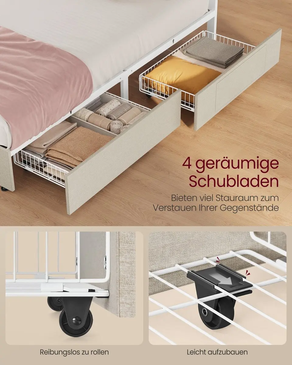 Songmics RMB828LH01 Gestoffeerd Bed 160x200cm - Cappuccinobeige - afbeelding 5 van 6