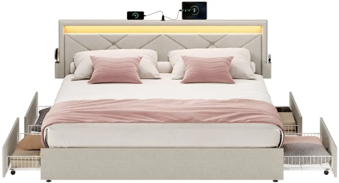 Songmics RMB828LH01 Gestoffeerd Bed 160x200cm