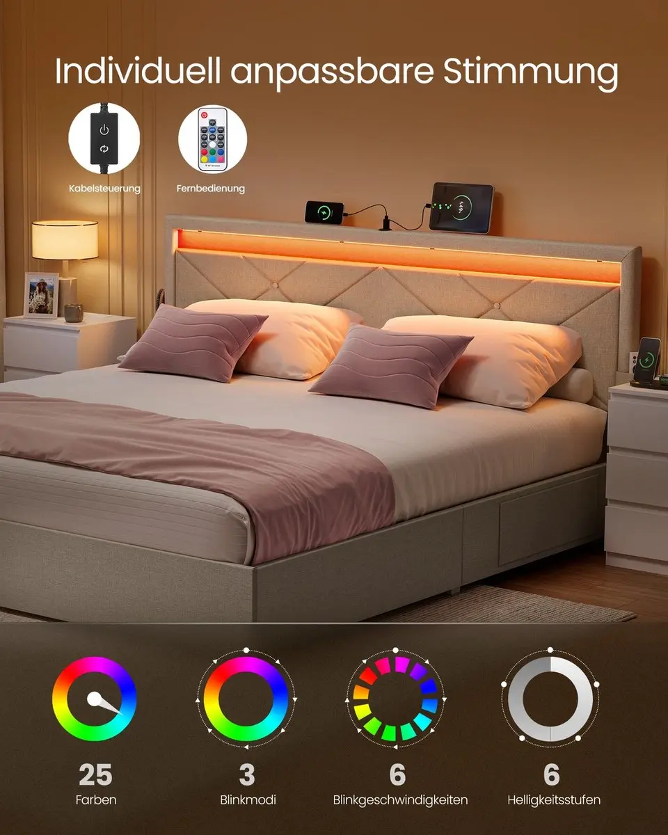 Songmics RMB828LH01 Gestoffeerd Bed 160x200cm - Cappuccinobeige - afbeelding 3 van 6