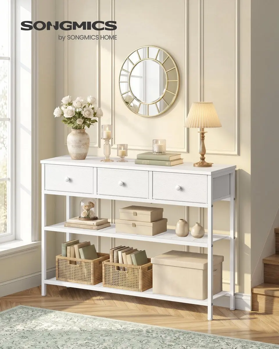 Songmics LGS098W101 Consoletafel - 3 Lades - Mistig/Wolkenwit - afbeelding 2 van 6