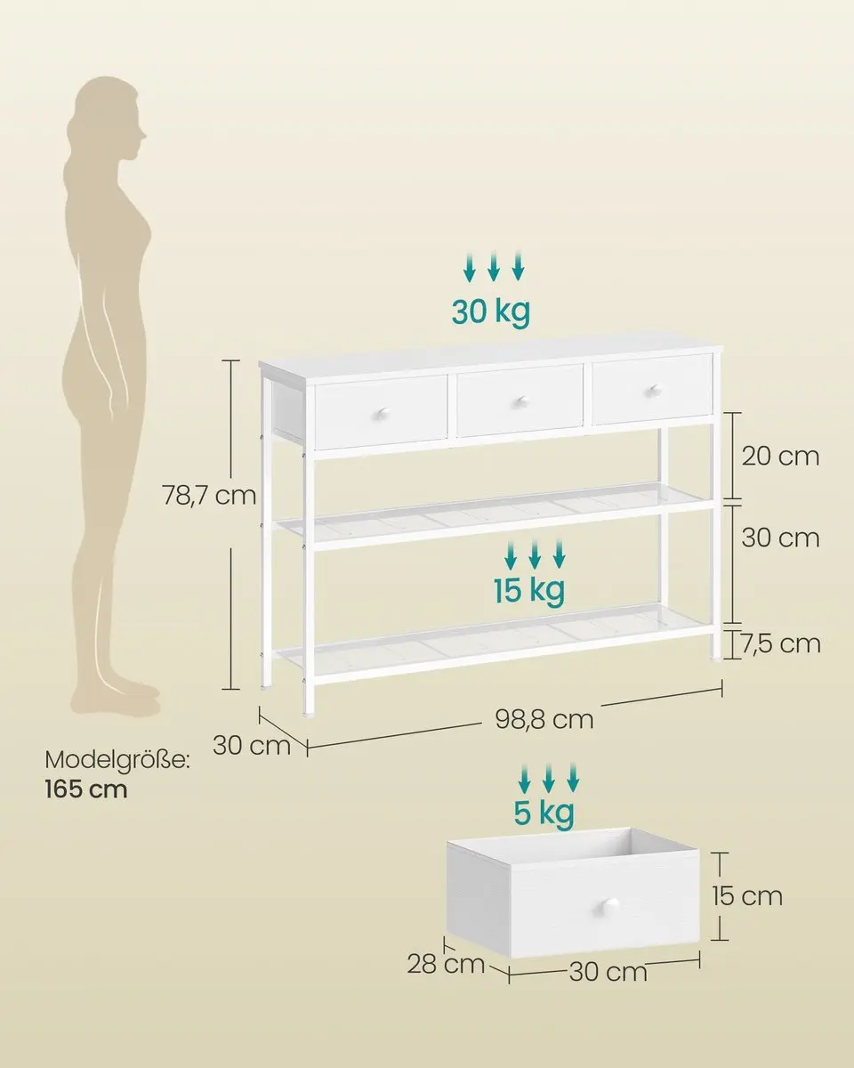 Songmics LGS098W101 Consoletafel - 3 Lades - Mistig/Wolkenwit - afbeelding 6 van 6