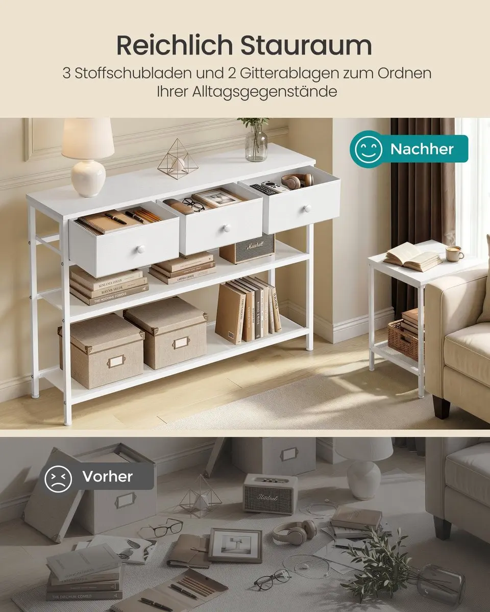 Songmics LGS098W101 Consoletafel - 3 Lades - Mistig/Wolkenwit - afbeelding 3 van 6