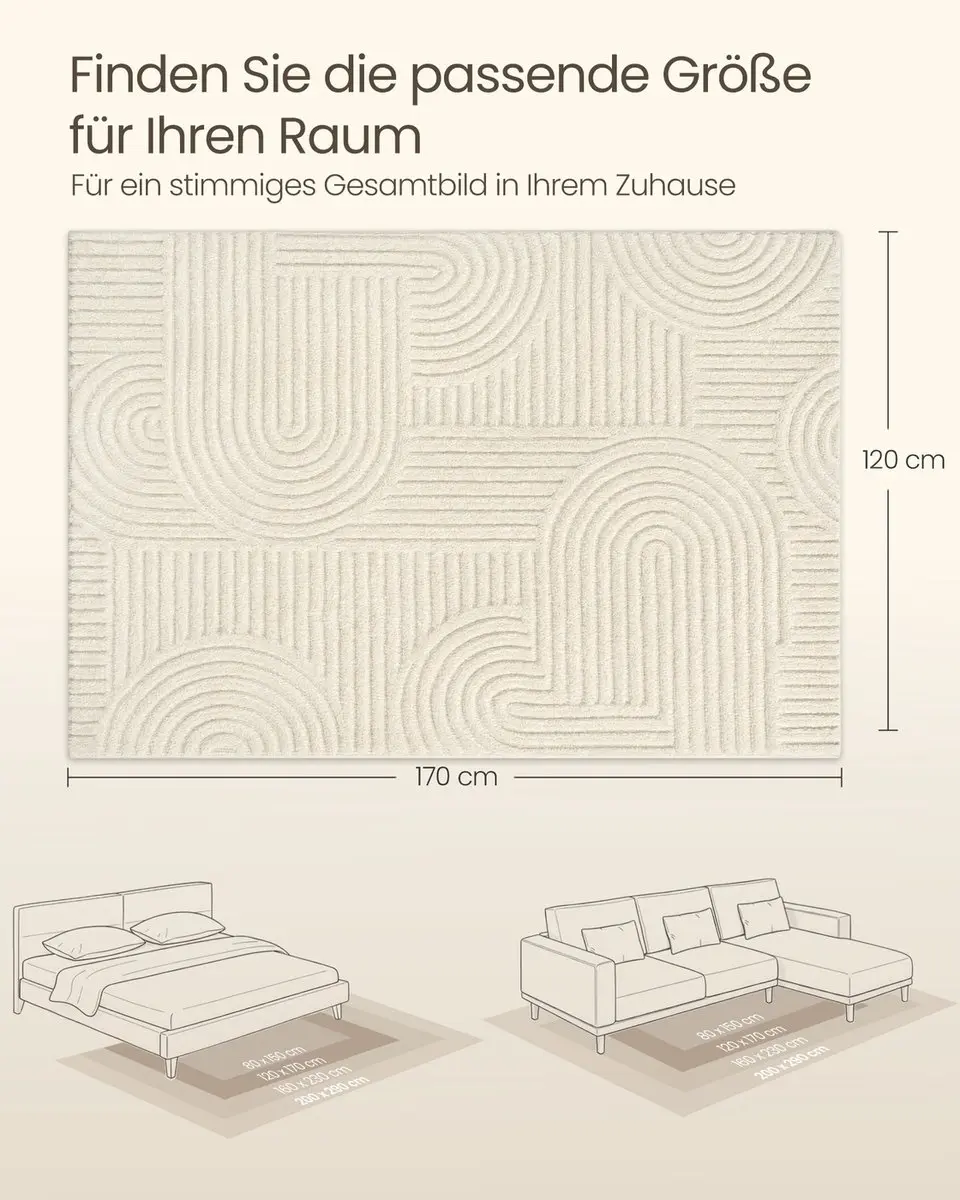Songmics TAR132WZ02 Vloerkleed 170x120cm - 3D Geometrisch - Crèmewit - afbeelding 5 van 6