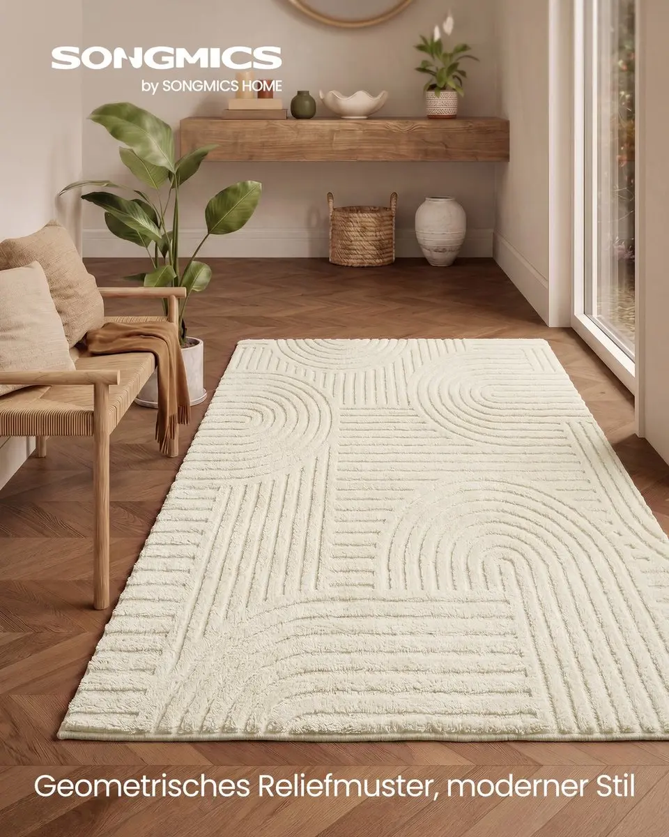 Songmics TAR132WZ02 Vloerkleed 170x120cm - 3D Geometrisch - Crèmewit - afbeelding 2 van 6