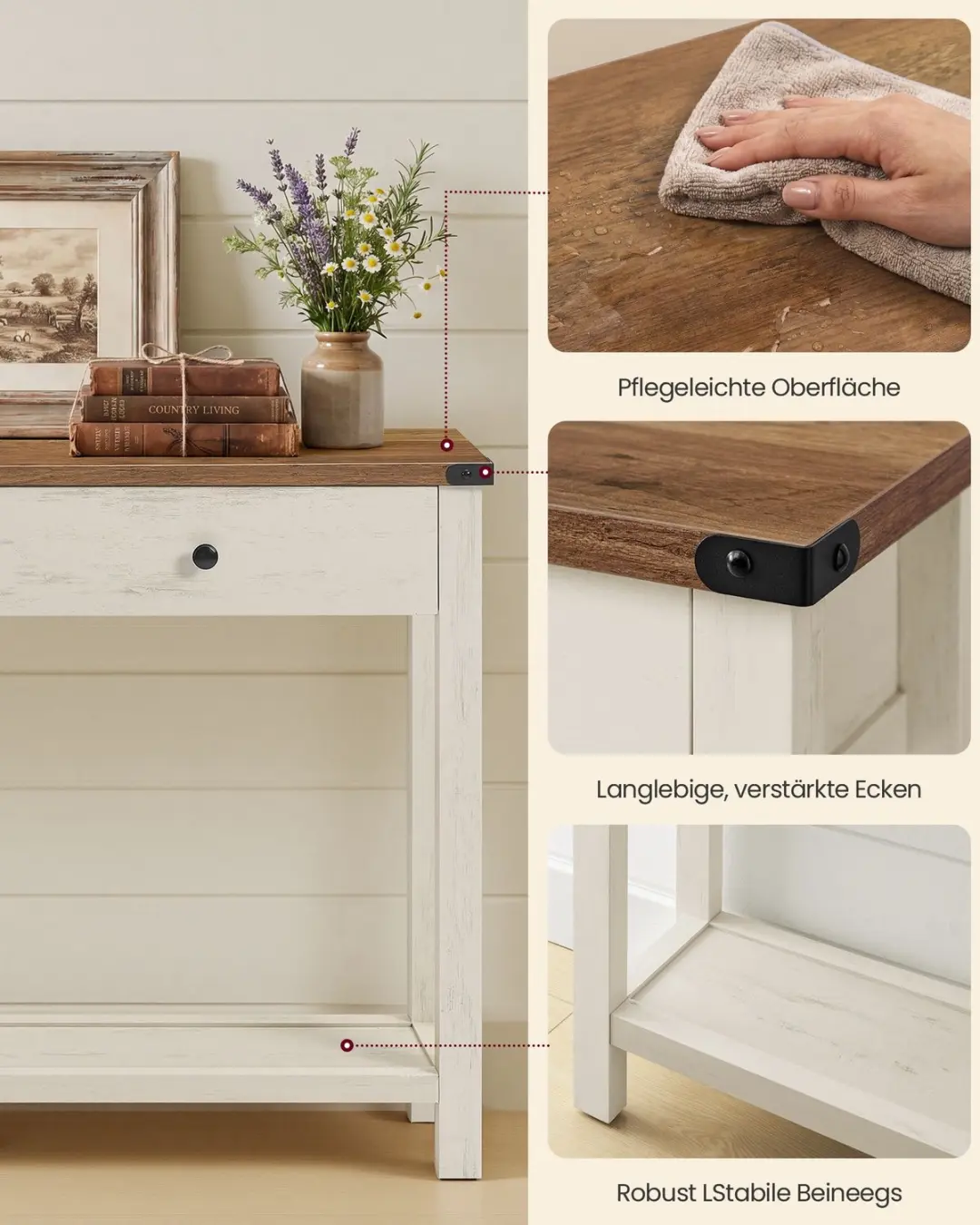 Songmics LNT141W101 Smalle Haltafel - 100cm - Wit/Bruin - afbeelding 4 van 5