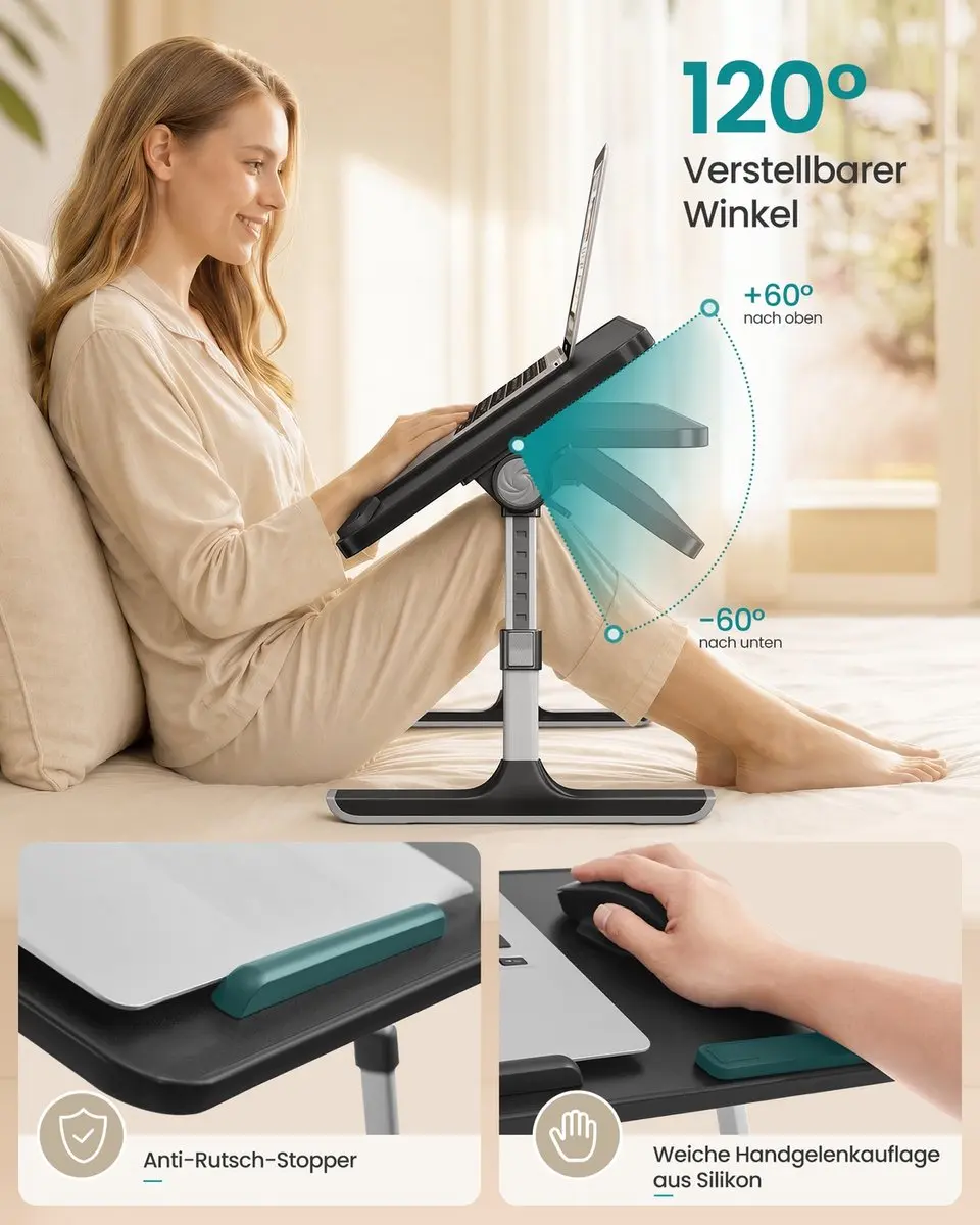 Songmics Laptoptafel LLD117B101 - 52x30x23cm - Zwart - afbeelding 3 van 6
